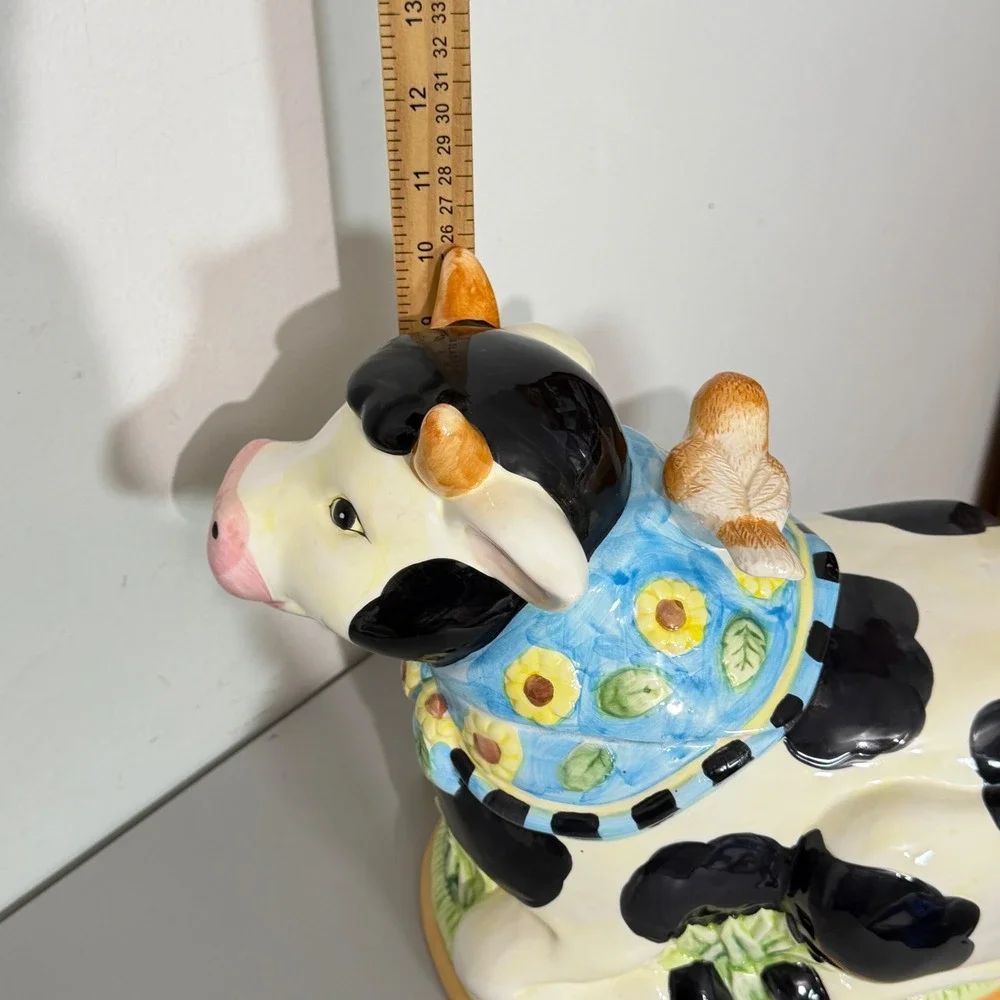 Intl Art Cow Cookie Jar Unisex OS Black White Floral Scarf Bird Farmhouse Decor